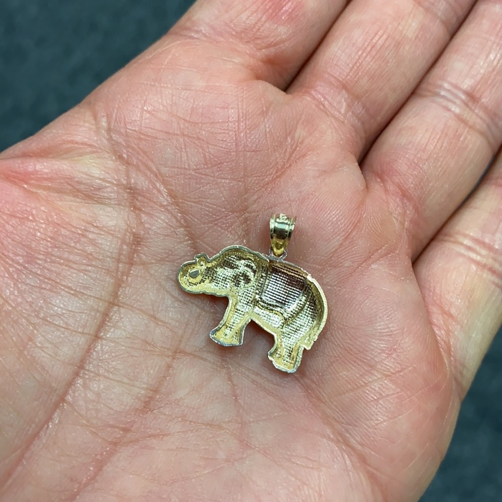 14K tri color Gold Elephant Pendant - Picture 9 of 12
